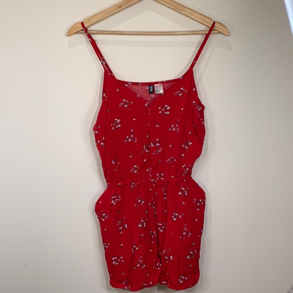 H&M Red Romper with Floral Print